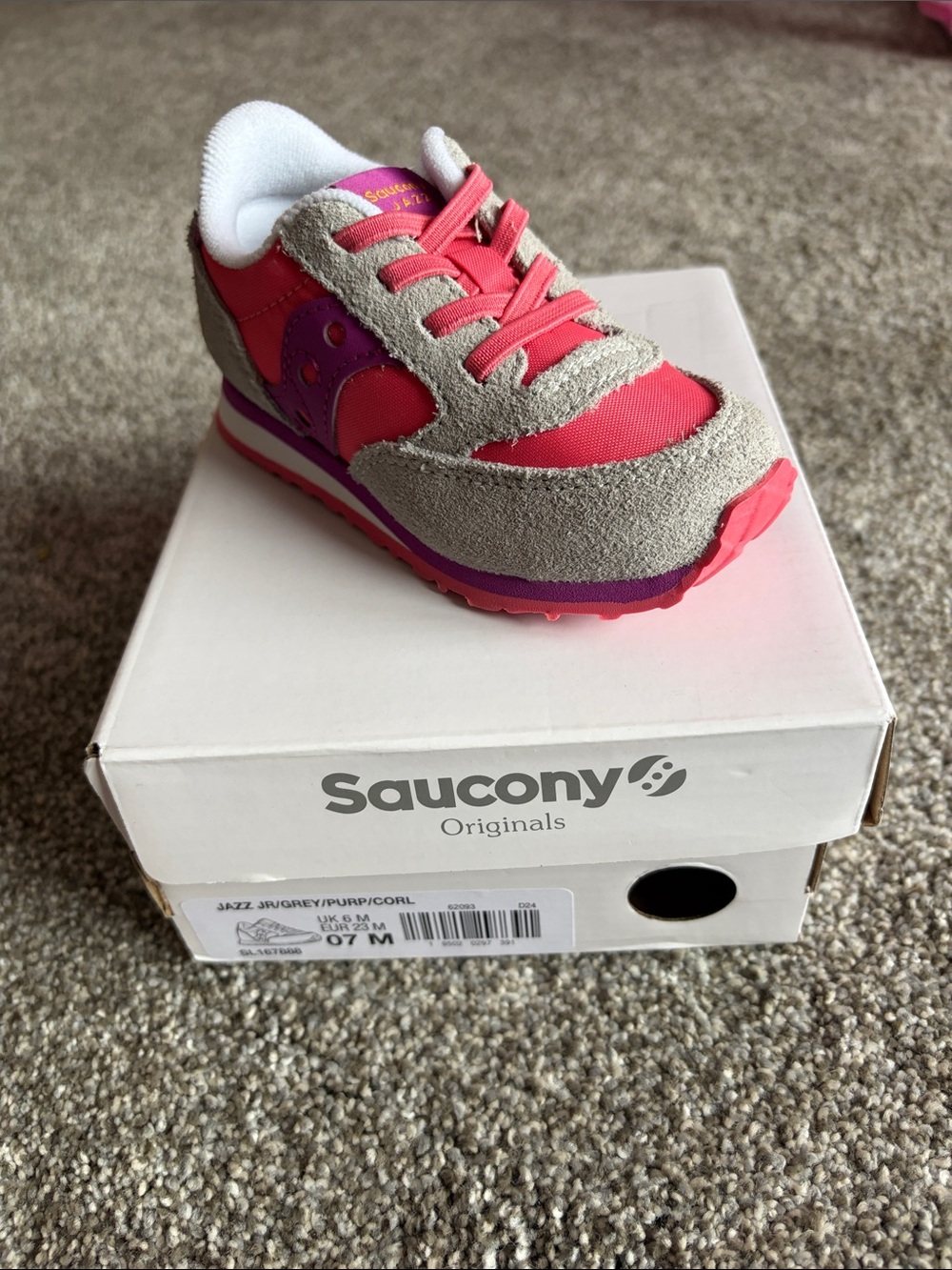 Saucony Kids Toddler Jazz Jr Coral Purple Gray Sneakers